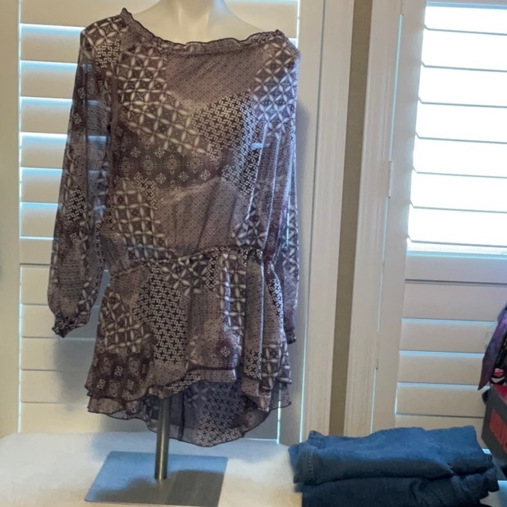 Dots Geometric Patterned Blouse - Purple and White